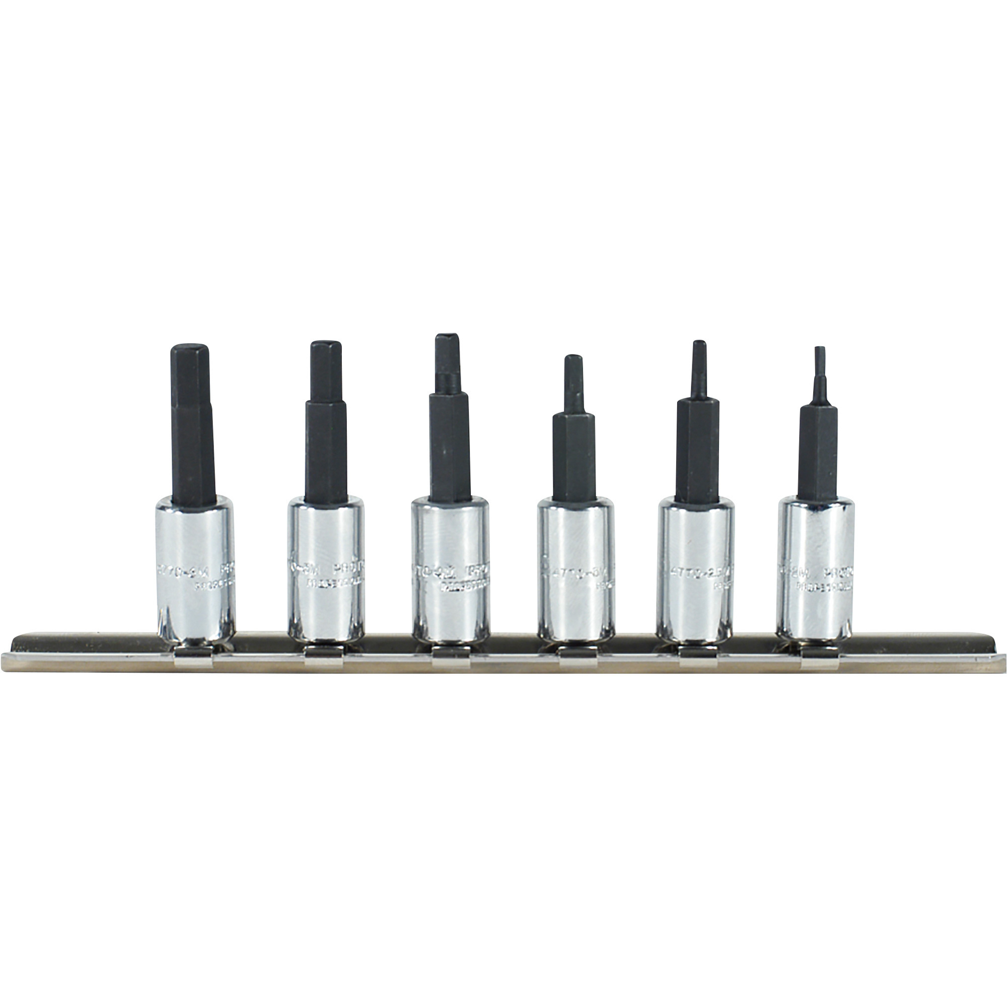 Proto 1/4in. Drive Hex Bit Set with Socket Clips and Rail, 6-Pc., Metric, Model# J4770-6